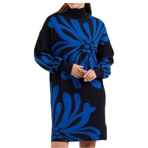 DEDICATED Womens Dress Nikkala Big Flower Jurk (Dames |blauw)