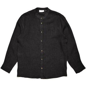 Mazine Stand Collar Linen Shirt Overhemd (Heren |zwart)