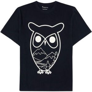 KnowledgeCotton Apparel Single Jersey Big Owl MTN Print T-shirt (Heren |zwart/blauw)