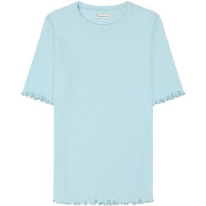 KnowledgeCotton Apparel Womens Rib Tee Ruffle Hemming T-shirt (Dames |blauw)
