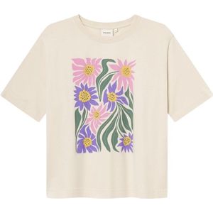 DEDICATED Womens T-Shirt Vadstena Daisey Block T-shirt (Dames |beige/wit)