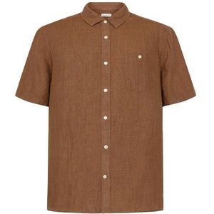 KnowledgeCotton Apparel Regular Linen S/S Shirt Overhemd (Heren |bruin)