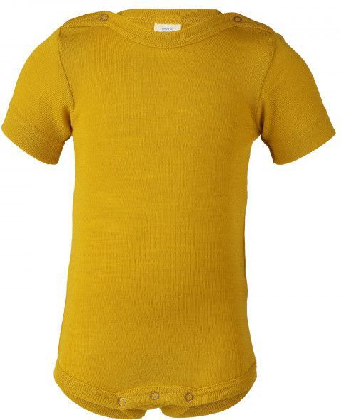 Engel - Baby-Body - Geel - Merino-ondergoed - Korte Mouwen - Drukknopen aan de Schouder