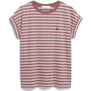 ARMEDANGELS - Shirt - Mokka/Wit - Ronde Hals - Losse Pasvorm - Kwartmouw