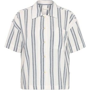 KnowledgeCotton Apparel Womens Striped S/S Shirt Blouse (Dames |wit/grijs)