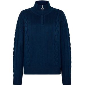 KnowledgeCotton Apparel Womens M 1/2 Zip High Neck Cable Wollen trui (Dames |blauw)