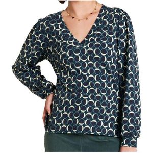 Tranquillo Womens Jersey-Bluse mit V-Ausschnitt Longsleeve (Dames |blauw)