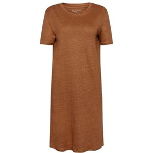 KnowledgeCotton Apparel Womens Linen S/S T-Shirt Dress Jurk (Dames |bruin)