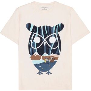 KnowledgeCotton Apparel Regular Seagrass OWL Printed T-shirt (Heren |wit)