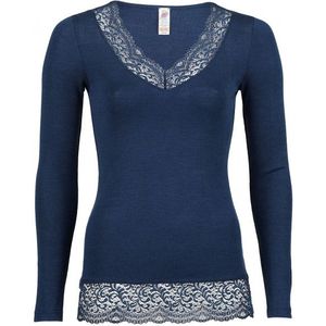 Engel Womens Shirt L/S mit Spitze Zijden ondergoed (Dames |blauw)