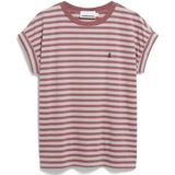 ARMEDANGELS - Shirt - Mokka/Wit - Ronde Hals - Losse Pasvorm - Kwartmouw