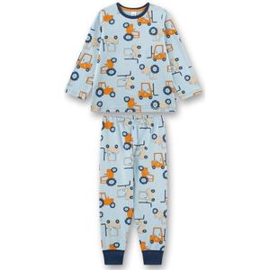 Jongenspyjama blauw | Hoogwaardige en comfortabele pyjama van katoen voor jongens met lange mouwen pyjama met tractor allover | pyjamaset voor jongens, blauw, 92