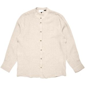Mazine Stand Collar Linen Shirt Overhemd (Heren |wit/beige)