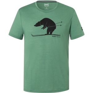 supernatural Skiing Bear Tee Merinoshirt (Heren |dark ivy /zwart)