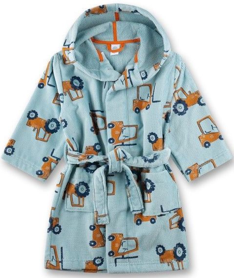 Sanetta - Jongensbadjas - Blauw - Tractorbadjas met Capuchon en Riem