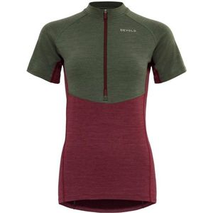 Devold Womens Standal Merino Tee Zip Neck Fietsshirt (Dames |rood/olijfgroen)