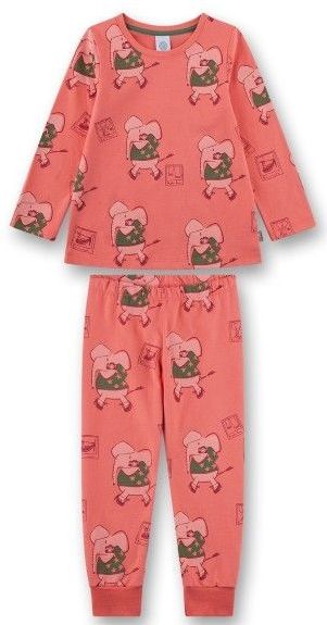 SANETTA - Pyjama - Roze - Katoen - Lange Mouwen - Olifanten-Allover