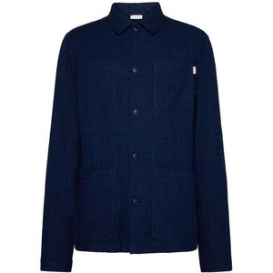 KnowledgeCotton Apparel Loose Fit Dobby Overshirt Overhemd (Heren |blauw)