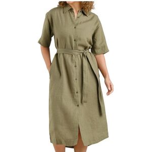 DEDICATED Womens Shirt Dress Ripa Linen Jurk (Dames |olijfgroen)