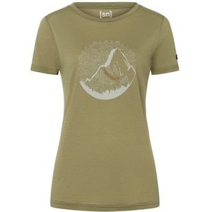 supernatural Womens Mountain Mandala Tree Tee Merinoshirt (Dames |olijfgroen)