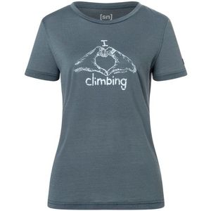 supernatural Womens I Love Climbing Tee Merinoshirt (Dames |grijs)