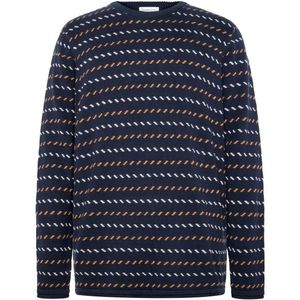 KnowledgeCotton Apparel - Jacquard Crew Neck Knit - Wollen Trui - Blauw