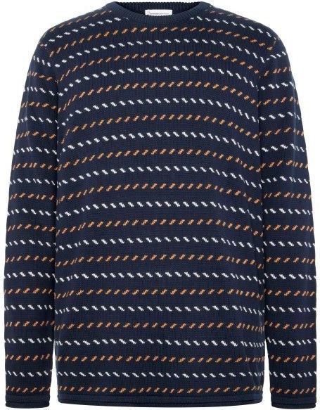 KnowledgeCotton Apparel - Jacquard Crew Neck Knit - Wollen Trui - Blauw