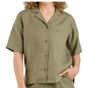 DEDICATED Womens Shirt Torup Linen Blouse (Dames |olijfgroen)