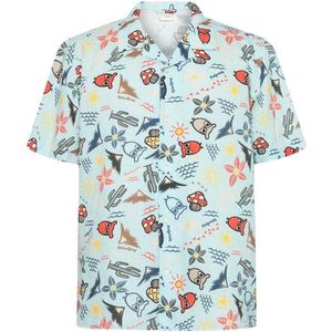 KnowledgeCotton Apparel Box S/S AOP Linen Shirt Overhemd (Heren |grijs)