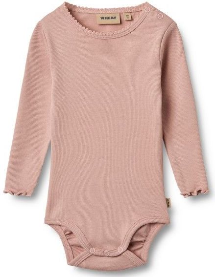 Wheat - Romper L/S - Rib - Rose Powder - Wheat