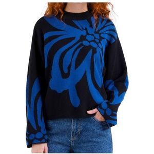 DEDICATED Womens Sweater Limhamn Big Flower Trui (Dames |blauw)