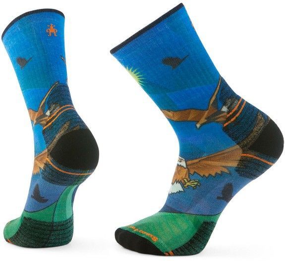 Smartwool - Hike Targeted Cushion Eagle Print Crew Sokken - Blauw - Merino Wol