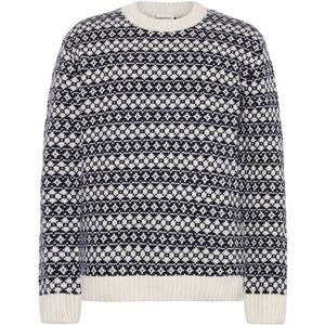 KnowledgeCotton Apparel Fair Isle Crew Neck Lambswool Knit Wollen trui (Heren |grijs)