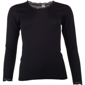 Engel Natur - Dames Shirt - Zwart - Lange Mouw - Zijde en Merino Wol met Kant