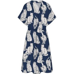 DEDICATED Womens Dress Kallvik Cats Jurk (Dames |grijs/blauw)