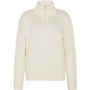 KnowledgeCotton Apparel Womens M 1/2 Zip High Neck Cable Wollen trui (Dames |beige)