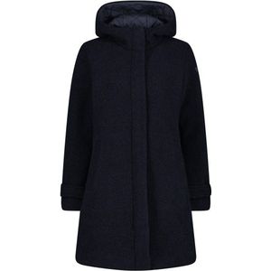 CMP Womens Coat Fix Hood Wooltech Lange jas (Dames |zwart/blauw)