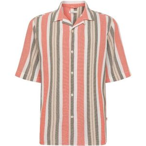 KnowledgeCotton Apparel Box S/S Striped Cotton Shirt Overhemd (Heren |roze)