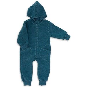 Engel - Baby-Overall - Blauw - 100% Biologisch Scheerwol - Met Kapuze en Reißverschluss
