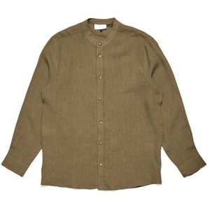 Mazine Stand Collar Linen Shirt Overhemd (Heren |bruin)