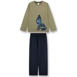 Sanetta - Pyjama - Groen - Katoen - Jongens - Lange Mouwen - Wolf-motief