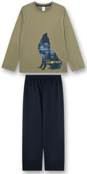 Sanetta - Pyjama - Groen - Katoen - Jongens - Lange Mouwen - Wolf-motief