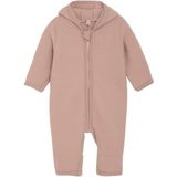 Huttelihut - Baby's Pram Suit Bear Ears - Fleece Overall - Bruin/Roze
