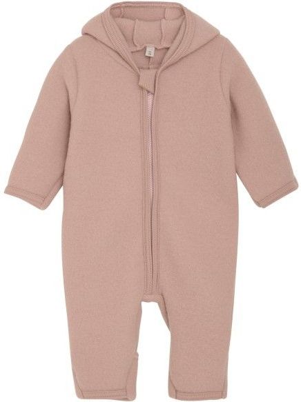 Huttelihut - Baby's Pram Suit Bear Ears - Fleece Overall - Bruin/Roze