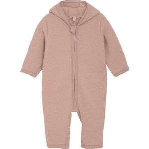 Huttelihut - Baby's Pram Suit Bear Ears - Fleece Overall - Bruin/Roze