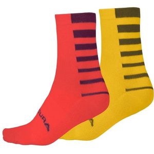 Endura Coolmax Stripe Socken Doppelpack Fietssokken (Heren |rood)