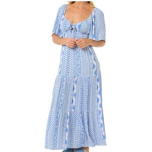 San Carlos - Maxi-jurk - Groen - 100% Viscose - Korte Mouwen - All-over Dessin