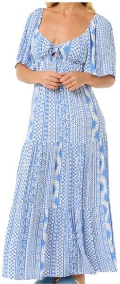 San Carlos - Maxi-jurk - Groen - 100% Viscose - Korte Mouwen - All-over Dessin