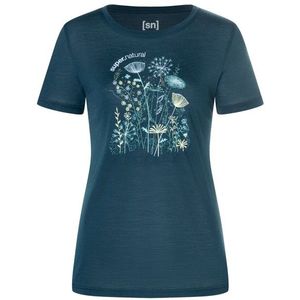 supernatural Womens Rock Flowers Tee Merinoshirt (Dames |blauw)