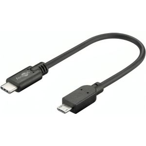 Goobay USB Micro B naar USB-C Snellaadkabel - 0,20 Meter - Zwart